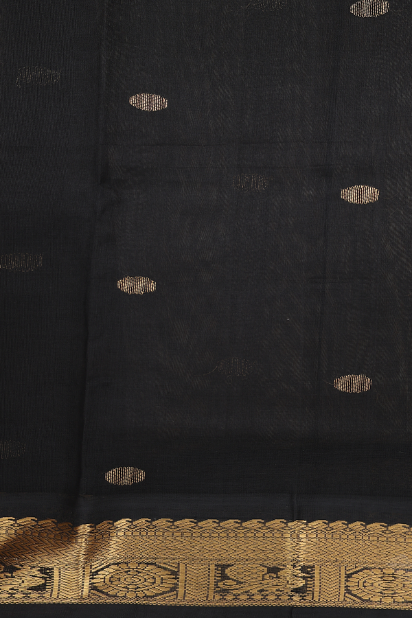 Traditional Silk Cotton Saree In Khaki With Rudraksh Buttas
