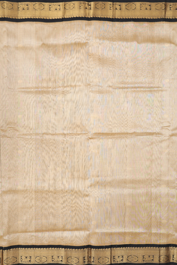 Traditional Silk Cotton Saree In Khaki With Rudraksh Buttas