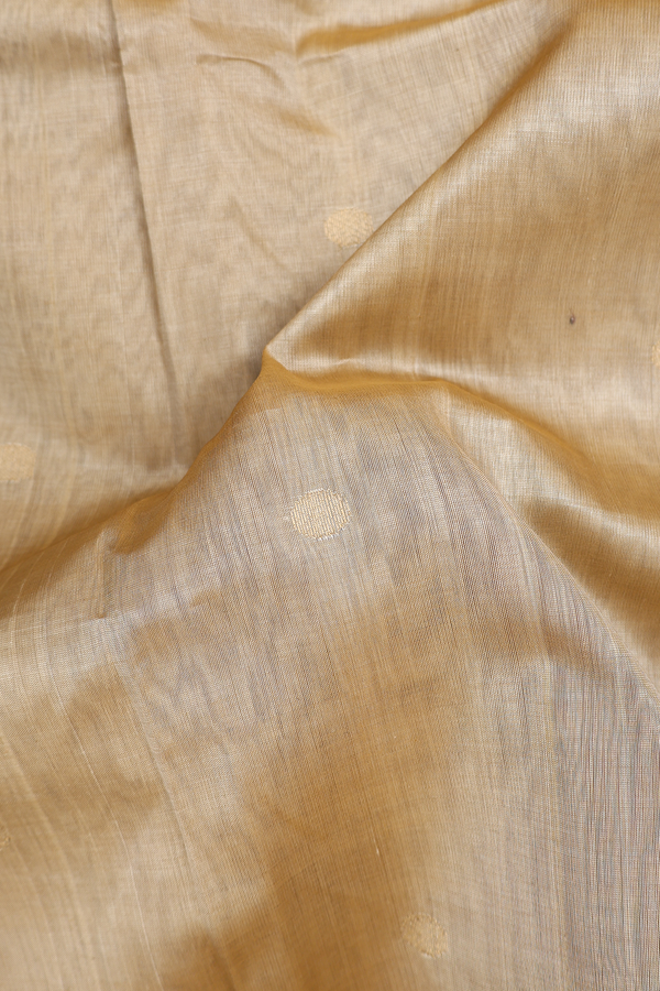 Traditional Silk Cotton Saree In Khaki With Rudraksh Buttas