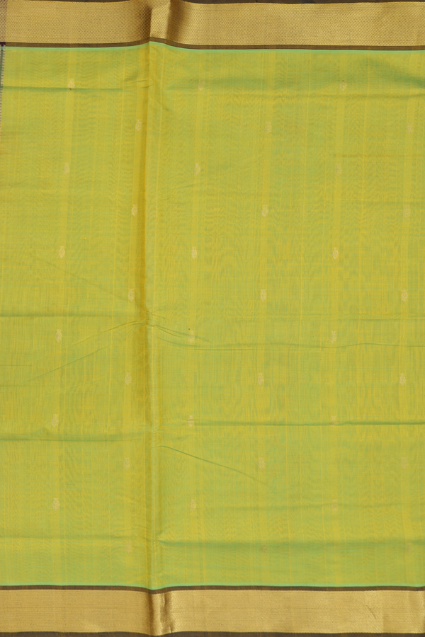 Traditional Silk Cotton Saree In Lime Green With Zari Buttas