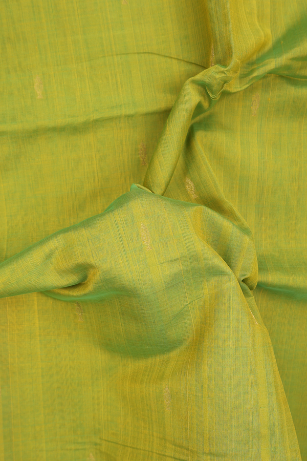 Traditional Silk Cotton Saree In Lime Green With Zari Buttas