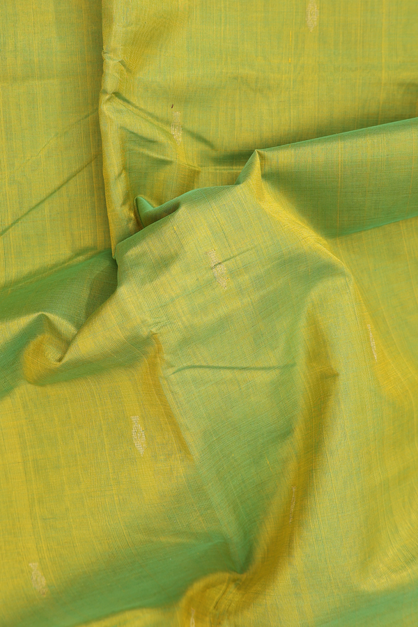 Traditional Silk Cotton Saree In Lime Green With Zari Buttas