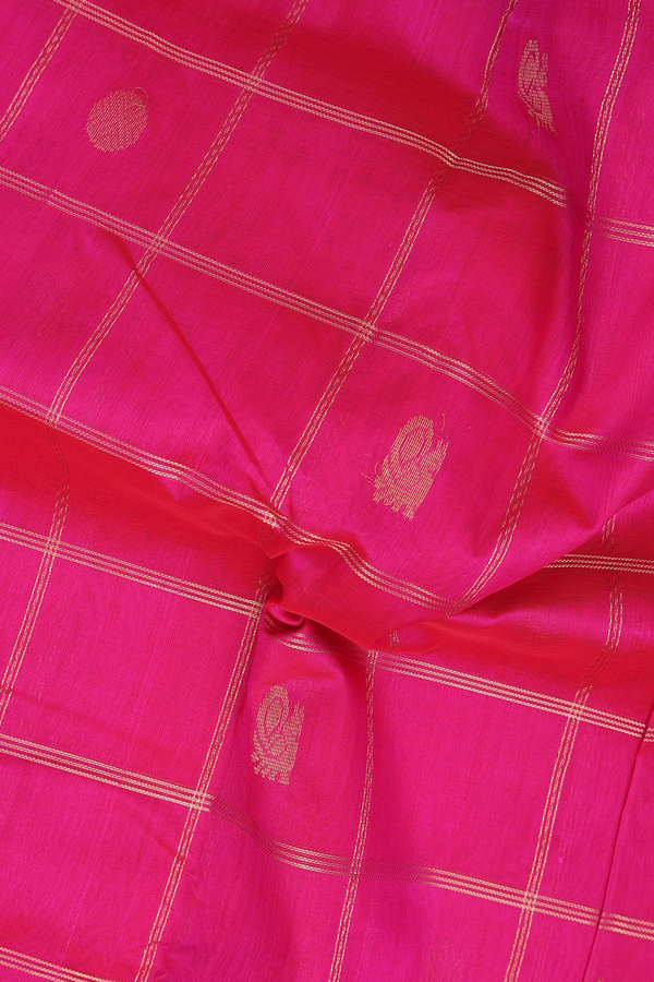 Traditional Silk Cotton Saree In Magenta With Checks Design