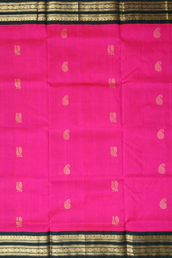 Traditional Silk Cotton Saree In Magenta With Paisley Buttas