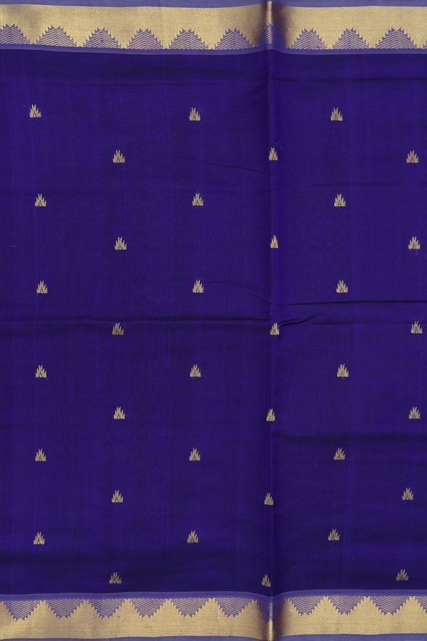 Traditional Silk Cotton Saree In Navy Blue With Zari Buttas