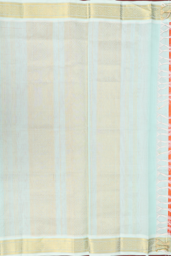 Traditional Silk Cotton Saree In Orange With Checks Design