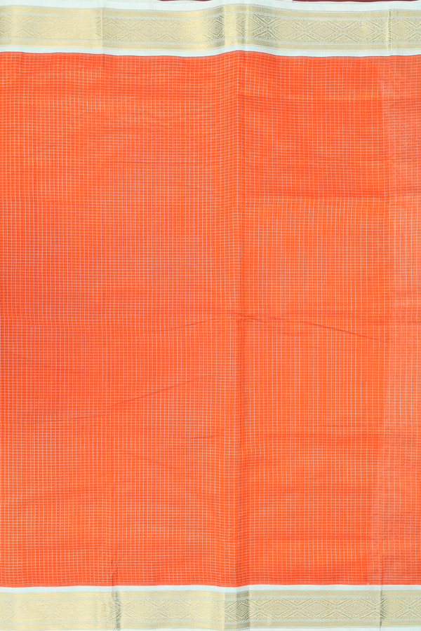 Traditional Silk Cotton Saree In Orange With Checks Design