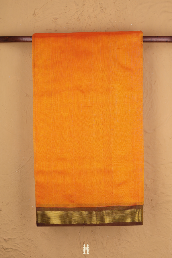 Traditional Silk Cotton Saree In Orange With Chevron Border