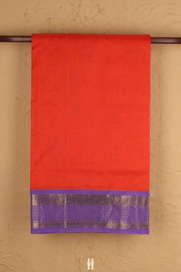 Silk Cotton Saree In Red Orange With Contrast Border