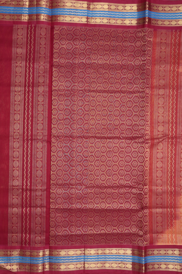 Traditional Silk Cotton Saree In Orange With Contrast Border