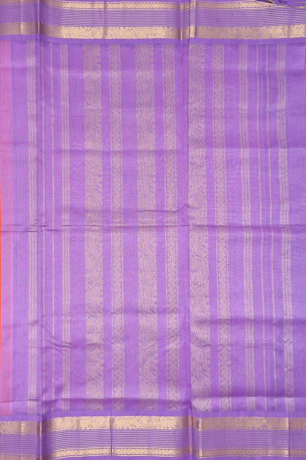 Silk Cotton Saree In Red Orange With Contrast Border