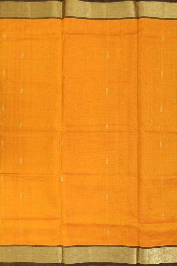 Traditional Silk Cotton Saree In Orange With Paisley Buttas