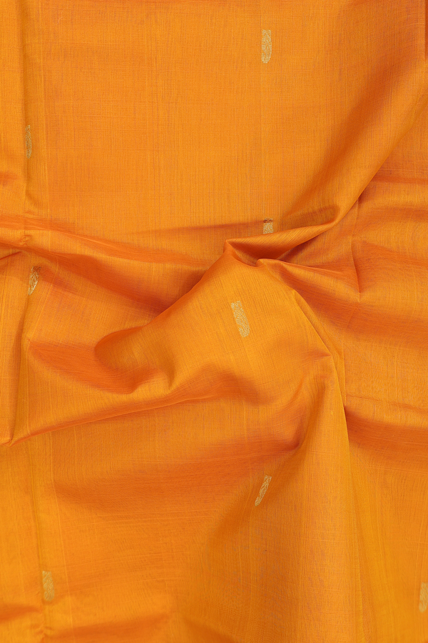 Traditional Silk Cotton Saree In Orange With Paisley Buttas
