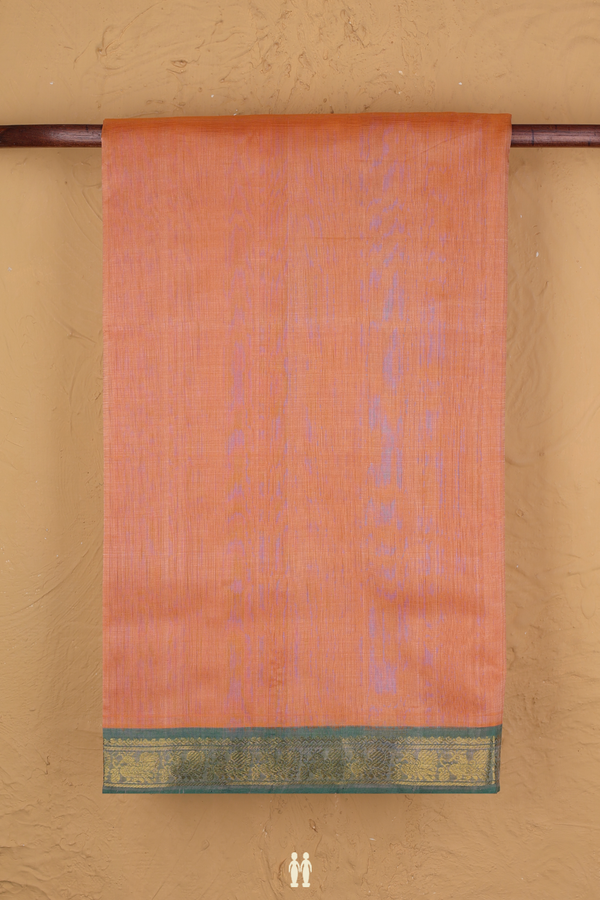 Traditional Silk Cotton Saree In Orange With Peacock Border