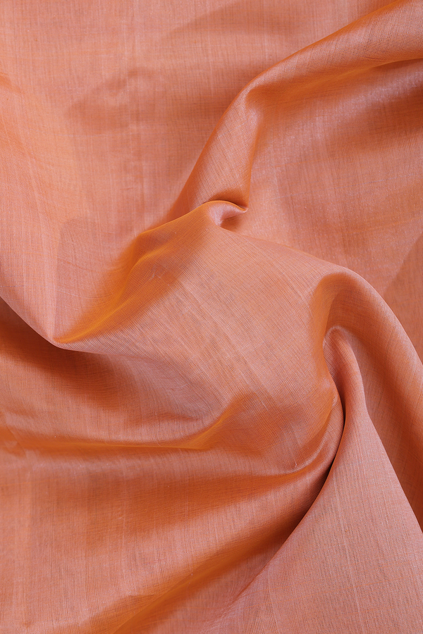 Traditional Silk Cotton Saree In Orange With Peacock Border