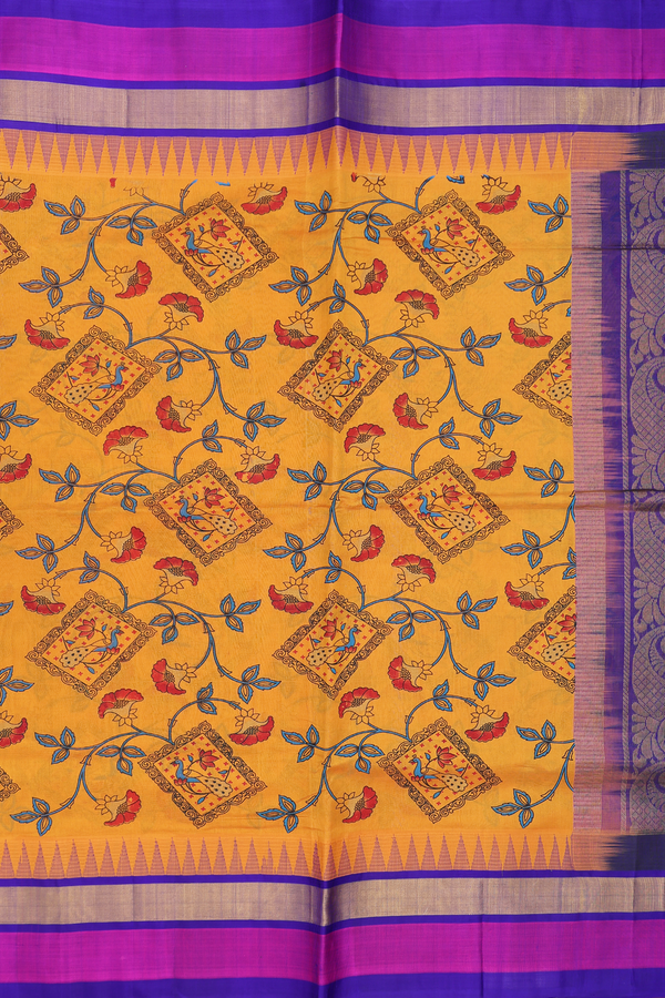 Traditional Silk Cotton Saree In Orange With Printed Design