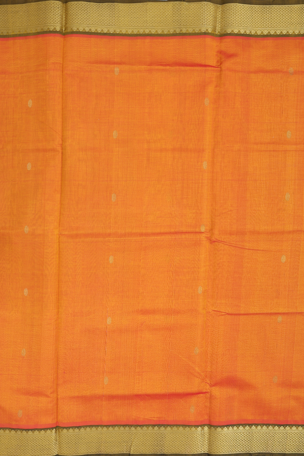 Traditional Silk Cotton Saree In Orange With Rudraksh Buttas