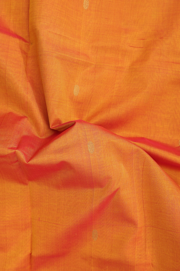 Traditional Silk Cotton Saree In Orange With Rudraksh Buttas