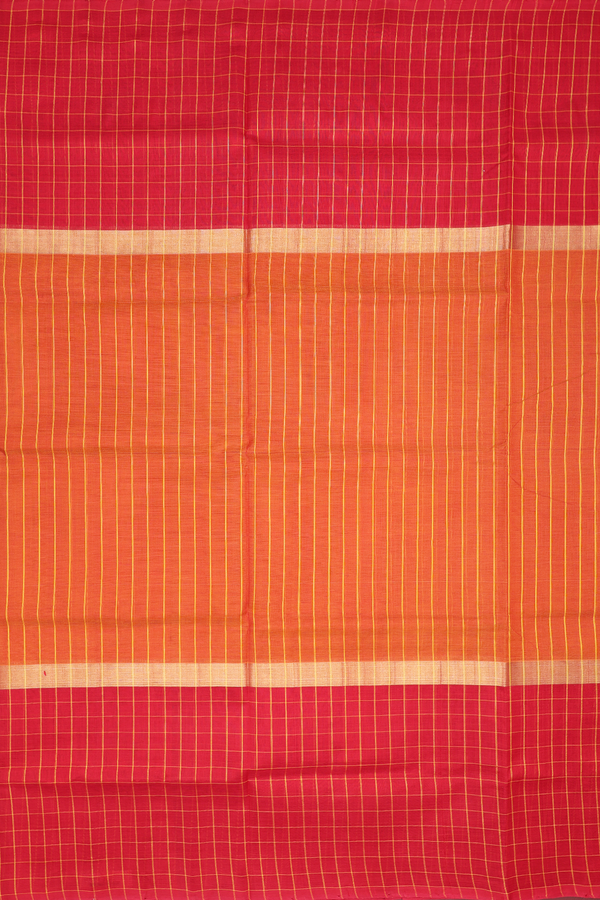 Traditional Silk Cotton Saree In Orange With Stripes Design