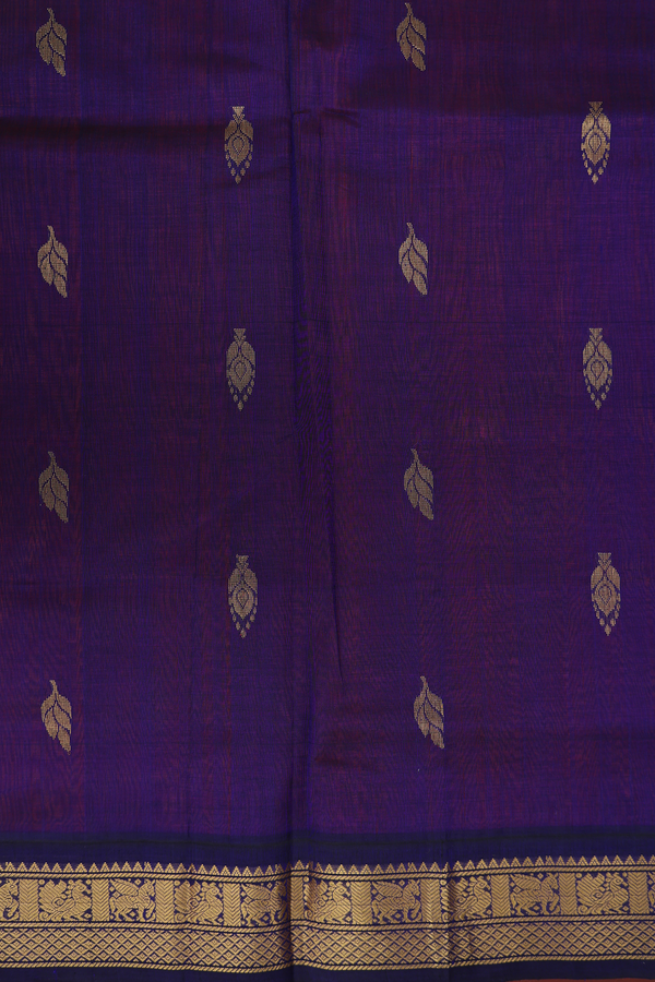 Silk Cotton Saree In Reddish Orange With Leaf Buttas