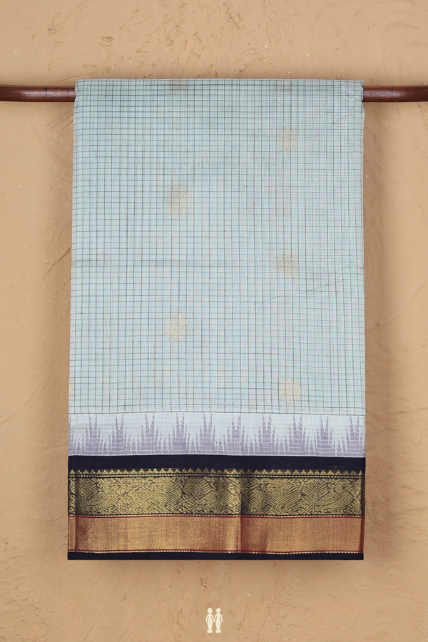 Traditional Silk Cotton Saree In Pale Blue With Checks Design