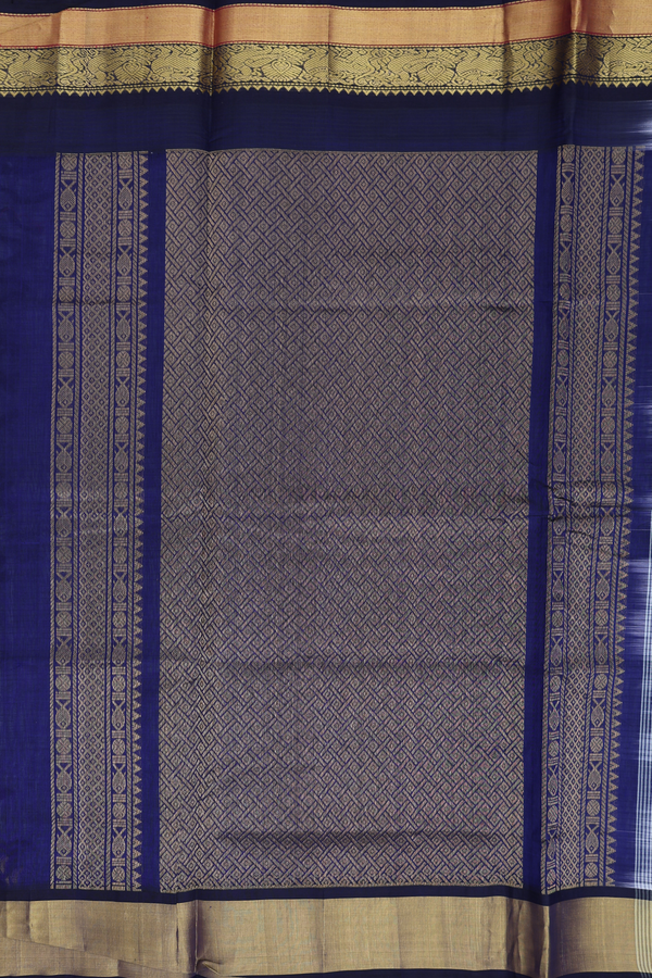 Traditional Silk Cotton Saree In Pale Blue With Checks Design