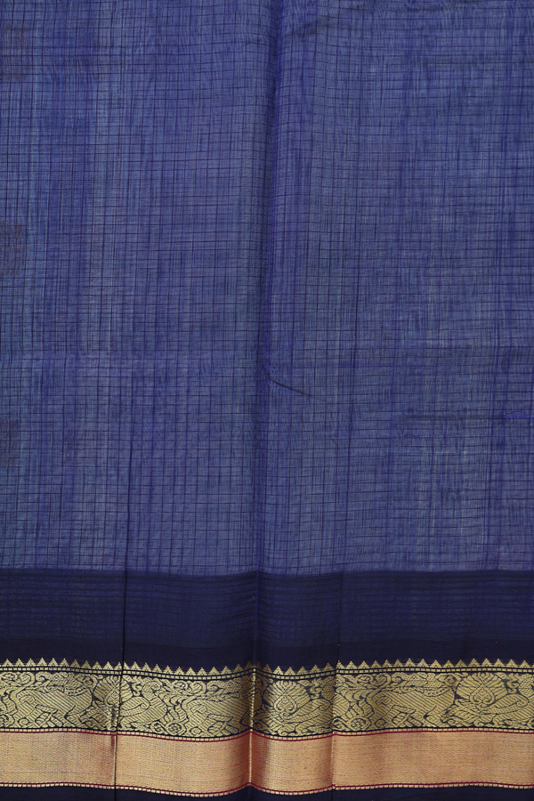 Traditional Silk Cotton Saree In Pale Blue With Checks Design