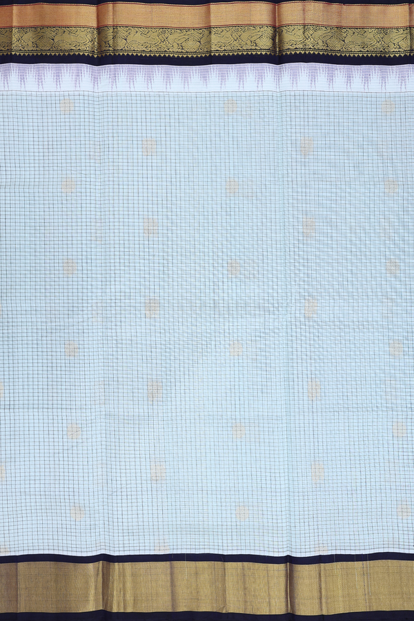 Traditional Silk Cotton Saree In Pale Blue With Checks Design