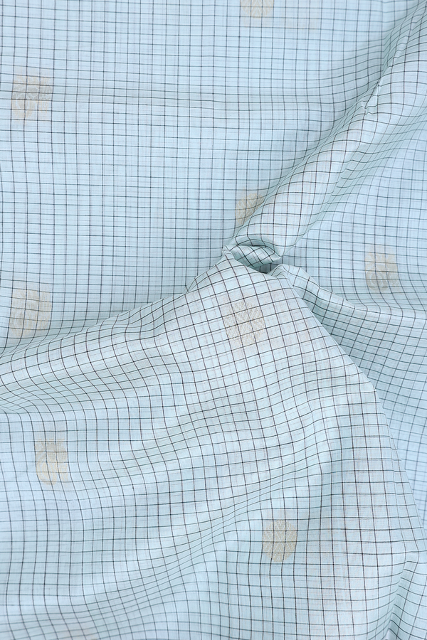 Traditional Silk Cotton Saree In Pale Blue With Checks Design