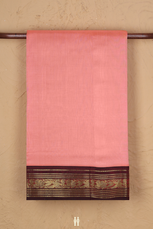 Traditional Silk Cotton Saree In Peach With Contrast Border