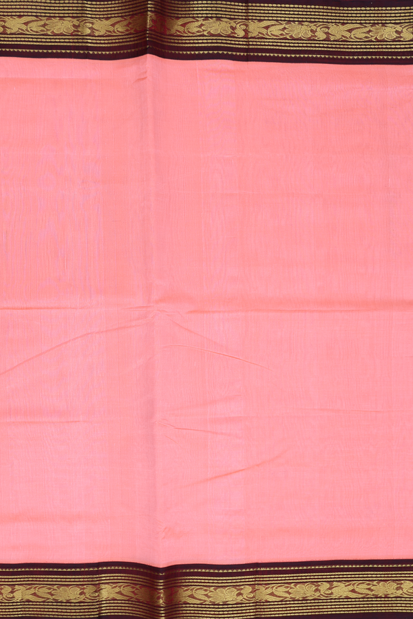 Traditional Silk Cotton Saree In Peach With Contrast Border