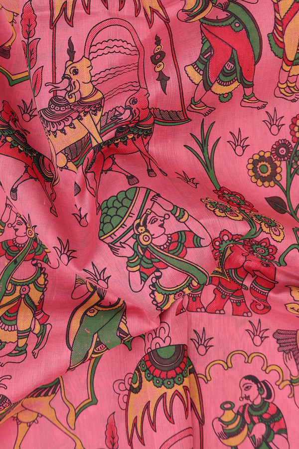 Traditional Silk Cotton Saree In Peach With Printed Design
