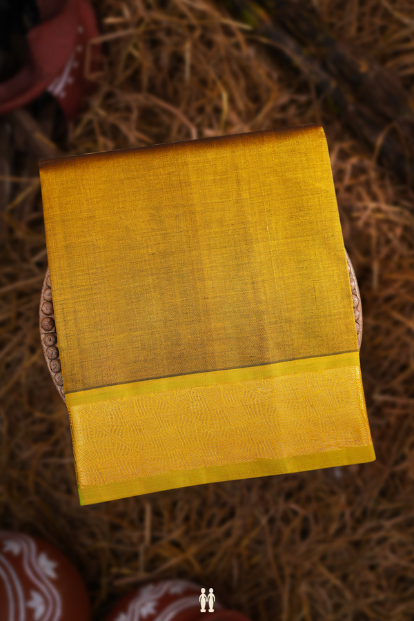 Traditional Silk Cotton Saree In Peanut Brown With Zari Border
