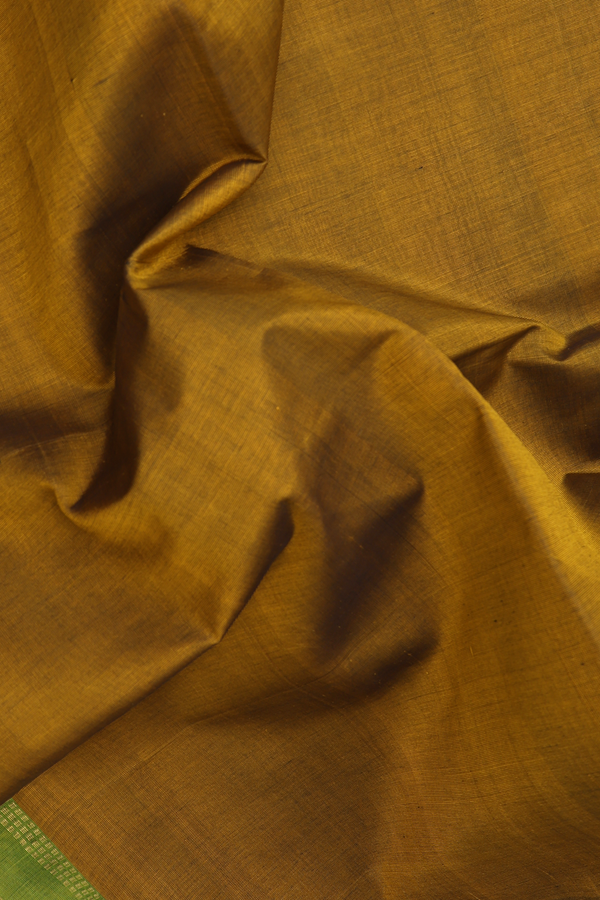 Traditional Silk Cotton Saree In Peanut Brown With Zari Border