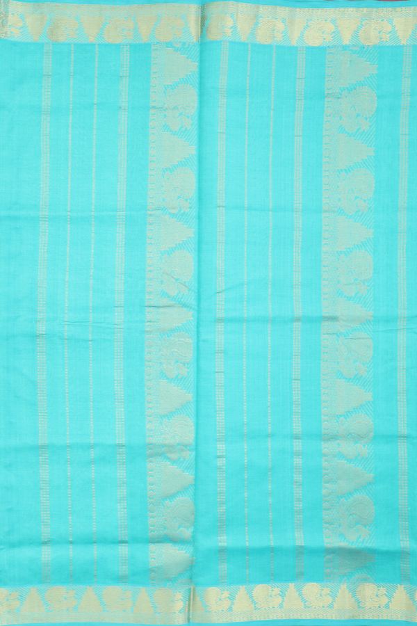 Traditional Silk Cotton Saree In Pear Green With Zari Buttas