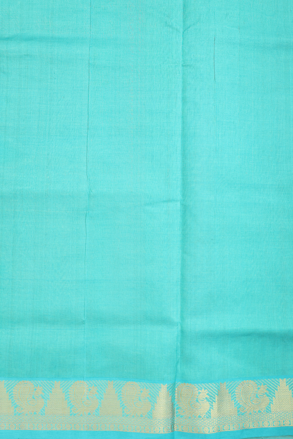 Traditional Silk Cotton Saree In Pear Green With Zari Buttas