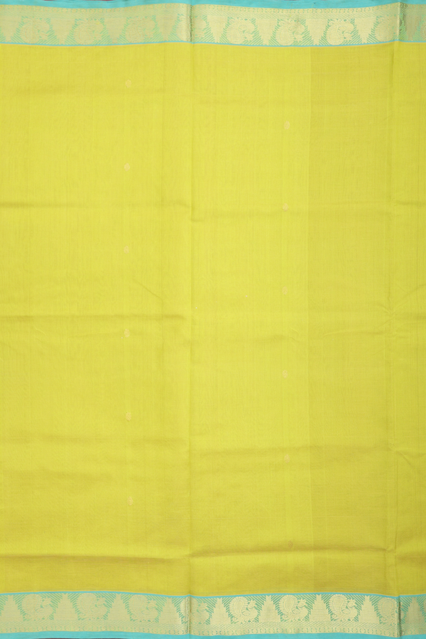 Traditional Silk Cotton Saree In Pear Green With Zari Buttas