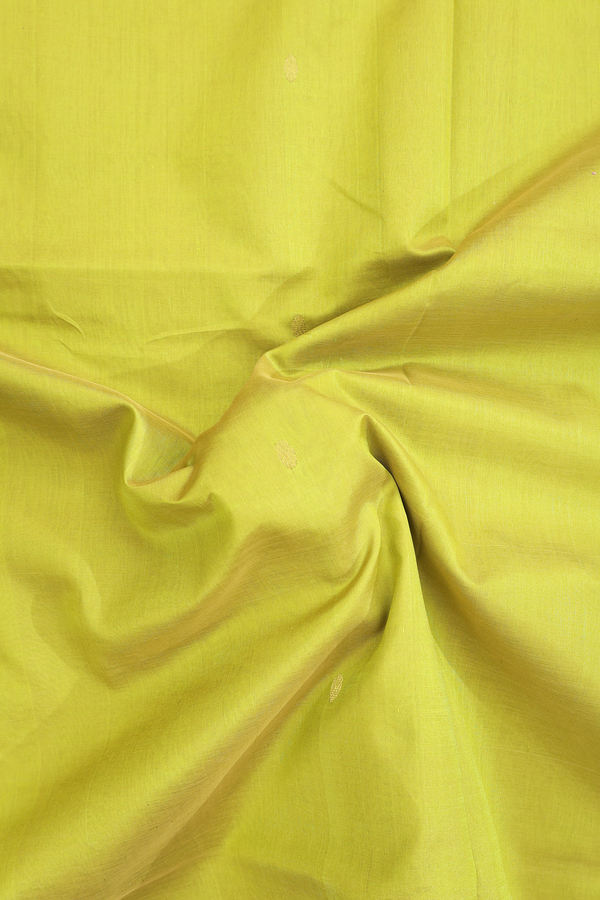 Traditional Silk Cotton Saree In Pear Green With Zari Buttas