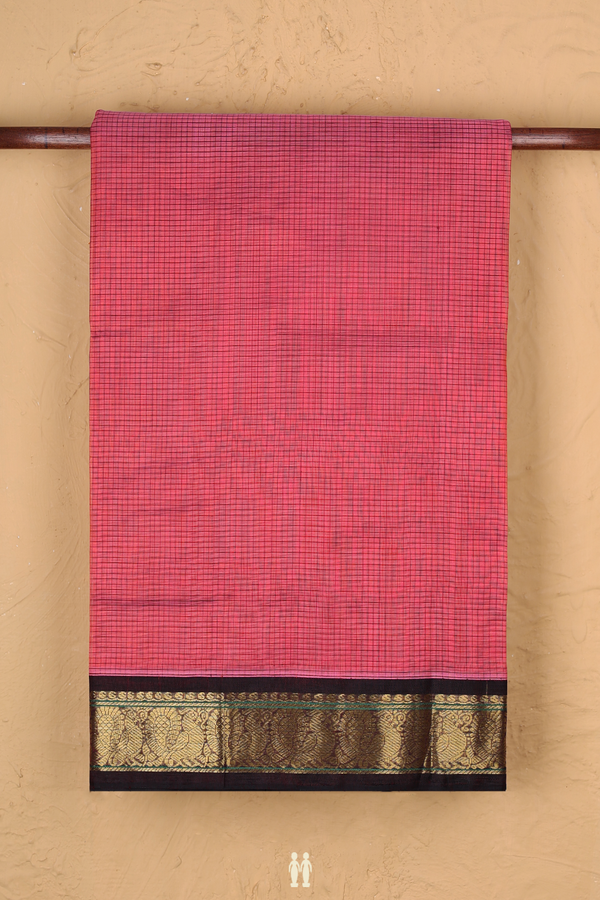 Traditional Silk Cotton Saree In Pink With Checks Design