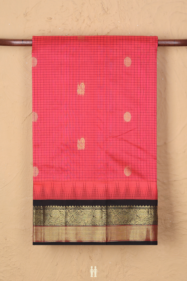 Traditional Silk Cotton Saree In Pink With Checks Design