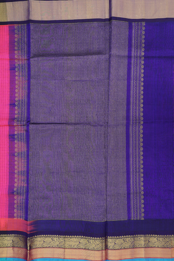 Traditional Silk Cotton Saree In Pink With Checks Design