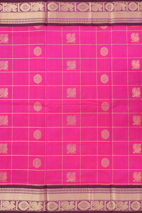 Traditional Silk Cotton Saree In Pink With Checks Design