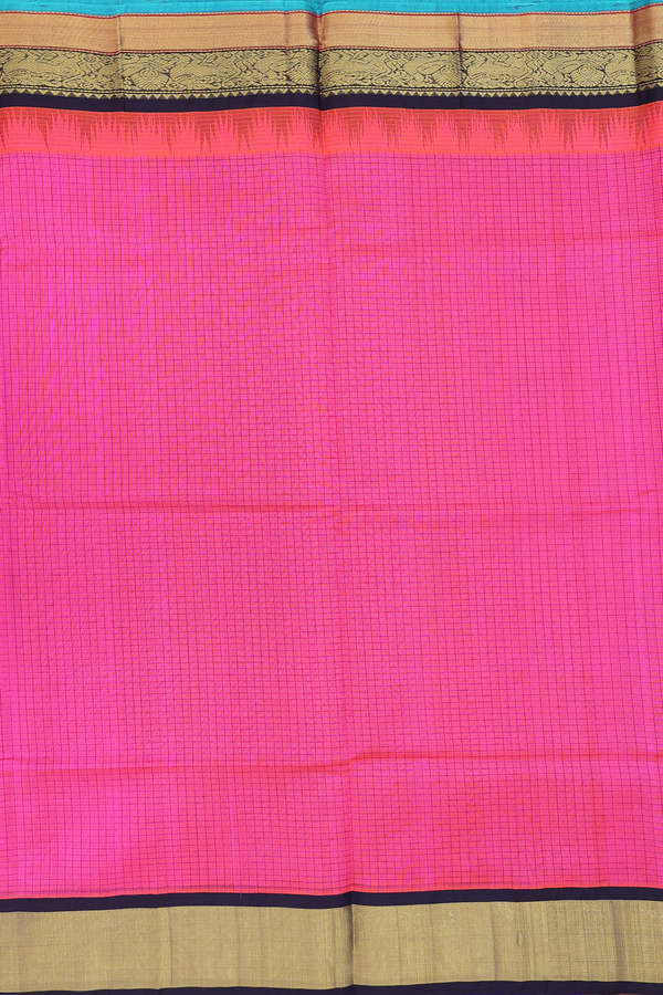 Traditional Silk Cotton Saree In Pink With Checks Design