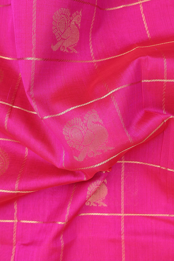 Traditional Silk Cotton Saree In Pink With Checks Design