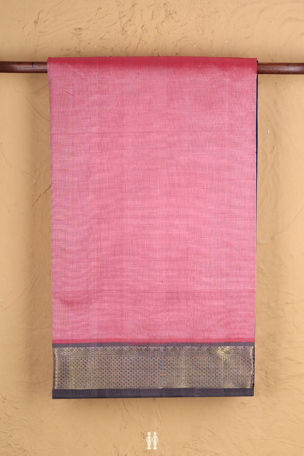 Traditional Silk Cotton Saree In Pink With Contrast Border
