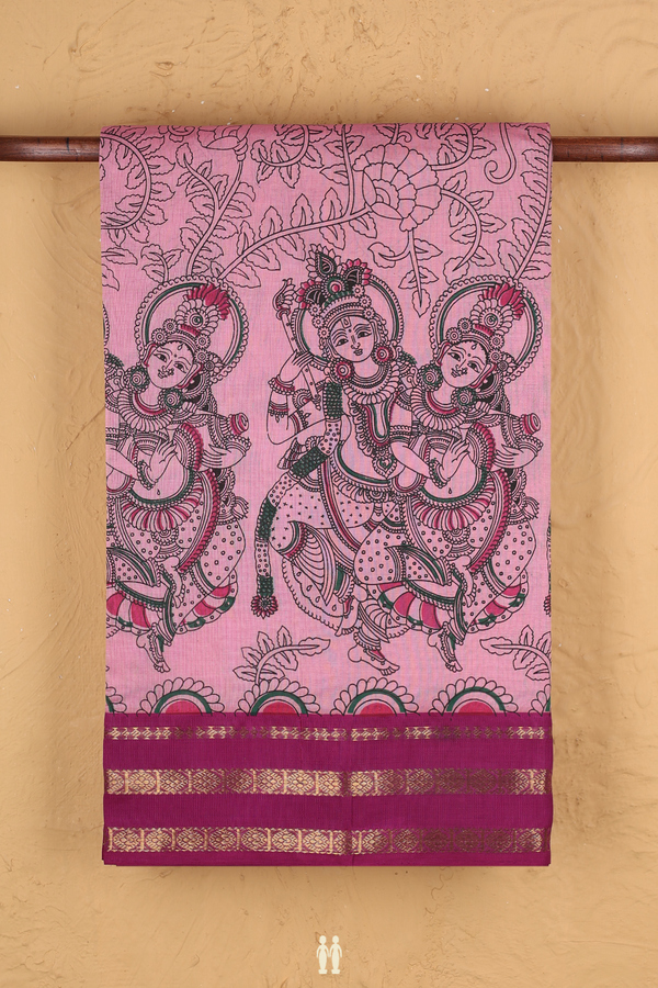 Traditional Silk Cotton Saree In Pink With Floral Design
