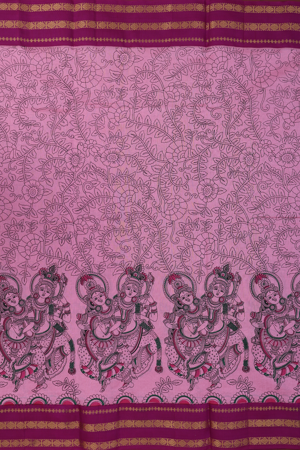 Traditional Silk Cotton Saree In Pink With Floral Design