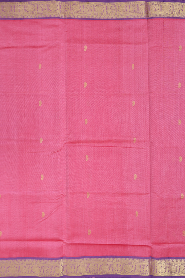 Traditional Silk Cotton Saree In Pink With Paisley Buttas