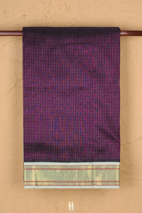Traditional Silk Cotton Saree In Purple With Checks Design