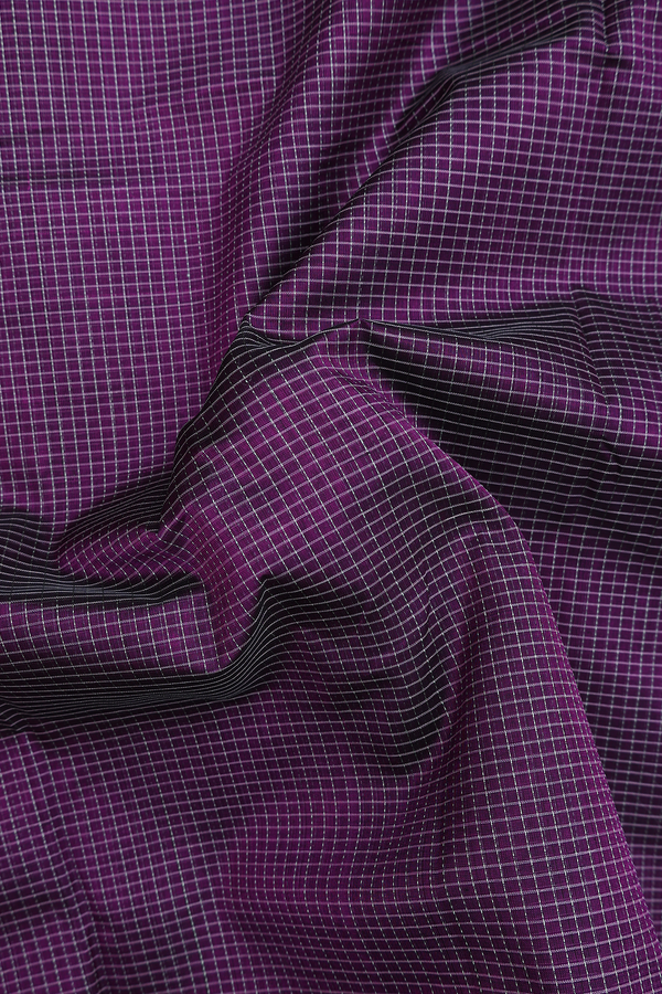 Traditional Silk Cotton Saree In Purple With Checks Design